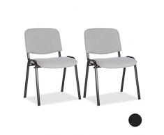 Relaxdays 10022880_111 Set di 2 Sedie Impilabili per Ospiti Poltrona Imbottita per Sala Conferenze HxLxP: 74 x 54 x 49 cm Grigio
