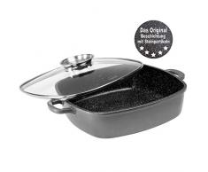 STONELINE 12918 - Casseruola Quadrata in Alluminio pressofuso con Rivestimento Antiaderente, Coperchio Salva Aroma in Vetro e 2 presine termoisolanti, Anche per induzione, 28 x 28 cm