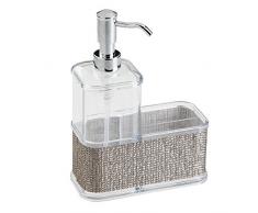 InterDesign Twillo Portasapone liquido, Organizer cucina con portaspugne in plastica di grandi dimensioni, argento