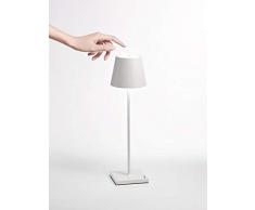 Zafferano Poldina Lampada LED Ricaricabile da Tavolo, Regolabile, Corpo in Alluminio, Protezione IP54, Adatto per Uso Esterno/Interno, Spina EU 2.2 W, Bianco, 38 cm