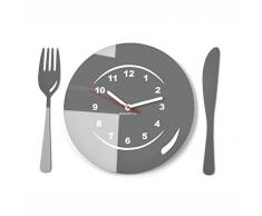 Moderno orologio da parete orologio da parete Posate e Piatto grigio cucina, bar decorativo moderno 3d