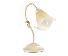 ONLI Lampada da Tavolo in Metallo Avorio spennellato Oro con Vetro Plissé sfumato Ambra