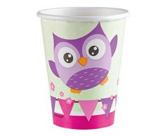 amscan - Bicchieri di Carta, 266 ml, Motivo: gufetti