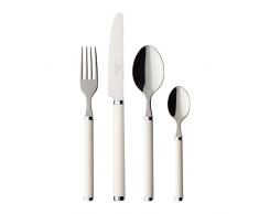 Villeroy & Boch Play! White Pearl Posate da Tavola per 6 Persone, 24 Pezzi, Acciaio, Impugnatura in Plastica Bianca