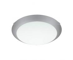 Eglo Mars 1 Lampada da Soffitto a 1 Luce, Vetro Bianco Satinato con Bordo Argentato, Attacco E27. in Acciaio, Bianco