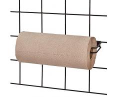 iDesign Porta rotolo cucina per sistema modulare, Piccolo portarotolo cucina da parete in metallo, Porta carta cucina e altre stanze da appendere a griglia da muro, nero opaco