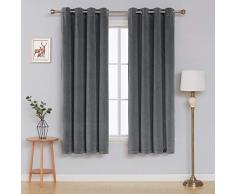 Deconovo, Tenda con Occhielli per Soggiorno, in Velluto, Trasparente, 175 x 140 cm, Grigio Scuro, Set da 2