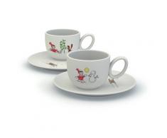 Alessi AMMI18SET2 Niki sulla Neve Niki e lOmino di Neve Annoiato, Niki e Lo Scoiattolo Affamato Set di Due Tazze, in Ceramica Stoneware Decorata, con Sottotazza