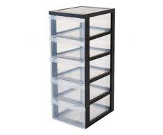 Iris Ohyama, armadietto 5 cassetti su ruote - Progettazione Chest - DC-005, plastica, nero / trasparente, 55 L, 40 x 29 x 76 cm