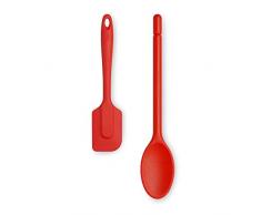 Zeal JSET4R - Cucchiaio e spatola antiaderenti in silicone, 2 pezzi, colore: rosso