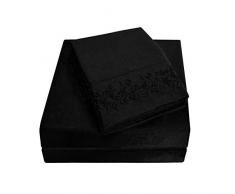 Superior Super Morbida e Leggera Resistente Set di Fogli con Ricamo Floreale Pizzo federe in Confezione Regalo, 100% Microfibra Spazzolata, Nero, Twin/XL, 3Â Pezzi