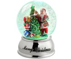 WeRChristmas-Palla di vetro con neve, Babbo Natale, albero di Natale cambia colore, in plastica, colore: multicolore, 10 cm
