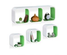 Relaxdays 10021890_252 Set 4 Cubi da Parete in Design Moderno, Mensole da Muro in Legno MDF per Cameretta, Bianco-Verde