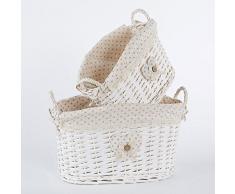 DiKasa Home Set Cesta Portariviste Shabby Foderata, Vimini, Bianco, 42x22x26 cm