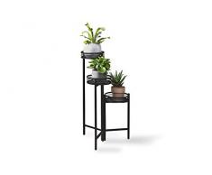LIFA LIVING Portapiante da Interno Design | Porta Piante e Fiori Nero con 3 vasi | Regolabile | per Salotto, Soggiorno | Metallo 100%