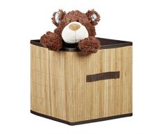Relaxdays Scatola portaoggetti piegehvole, Design bambù, Quadrata, con Maniglia, HxLxP: 28,5x28,5x28,5 cm, Guardaroba, Marrone
