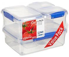 Sistema 6 Pack KLIP IT Contenitore per Alimenti, Trasparente con Coperchio Blu, Dimensioni assortite, 6 Pezzi, Plastic