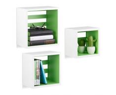 Relaxdays 10021798_252 Set 3 Mensole da Parete Cube, Forma Quadrata, Cubo, Legno MDF, Bianco-Verde