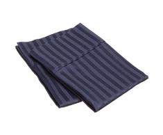 Superior - Coppia di federe in Cotone Genuino a 300 Fili, 51 x 102 cm, a Righe, Blu Marino