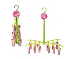 VIGAR Flower Power â Mollette per Biancheria, in plastica, 10,5 x 10,5 x 41 cm, Colore Verde/Magenta
