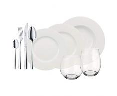 Villeroy & Boch - Wonderful World White 4 Friends Set da tavola, 36 pz servizio per feste, porcellana Premium, bianco, acciaio inossidabile 18/10, bicchiere di cristallo