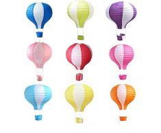 Matissa - Confezione da 9 Lanterne di Carta a Forma di Mongolfiera, Decorazione per Feste di Matrimonio