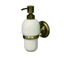 Bisk 02213 Deco Distributore di Sapone in Ceramica con Finitura in Colore di Ottone Anticato, 8 x 11.5 x 20 cm