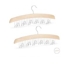 Relaxdays Gruccia Portacinture da Armadio, 2 Pezzi, per 12 Cinture, Gancio Rotondo Rotabile a 360Â°, in Legno di Loto, HxLxP 17x43x5 cm, Color Legno Naturale e Argento