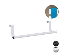 Relaxdays, Bianco Portasciugamani per Porta e Armadio, da Appendere, Acciaio Inox, Senza Fori, per la Cucina e Il Bagno, plastica, 1 Pz