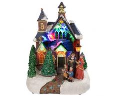 WeRChristmas - Decorazione Natalizia con luci LED Colorate, 25 cm, Soggetto: Chiesa con Coro di Natale