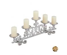 Relaxdays, Bianco Portacandele Antico, a 5 Bracci candelabro, Shabby Chic, Vintage, HLP 20x59x9,5 cm, colata, 1 Pz