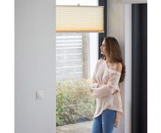 Relaxdays 10021310_744 Tenda a Rullo Plissettata, con Clip Adesive, per Interni, Beige-Traslucida, LxH 100 x 130 cm