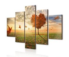 Quadro Moderno 5 Pezzi In Legno Vogue 66x115 Cm Foglie Al Vento