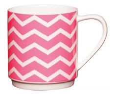 Kitchen Craft-Fine Bone China Mug impilabili, Neon Strisce_Bianco%2F 340 ml, Colore: Rosa