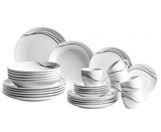 DomesticÂ âÂ 927314Â Serie Tajo, Servizio da tavola per 6Â Persone, Porcellana, Bianco/Nero, 40Â x 60Â x 40Â cm, 30Â unitÃ 