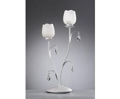 Onli Olga Lampada da Tavolo E14, Bianco Spennellato Argento, 30 cm x h 66 cm, lavorato a mano, metallo;vetro