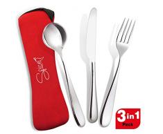 SPICE - Set 3 Posate Portatili da Viaggio Campeggio in Acciaio Inox - Forchetta Coltello Cucchiaio