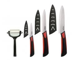 Dailycious DC-0046 - Confezione di 4 coltelli in Ceramica, 1 Coltello da Chef 15 cm + 1 Coltello Universale 12,5 cm + 1 Coltello sbucciatore 7,5 cm + 1 Pela Verdura