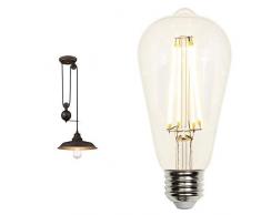 63632 Apparecchio di illuminazione a sospensione a luce singola da interno, finitura in bronzo lucidato a olio con punti brillanti, lampadina inclusa