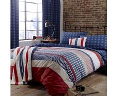 Catherine Lansfield Stars & Stripes - Copripiumino e federe in Cotone, Blu, per Letto da 150/170 cm (King), Dimensioni 220Â x 1Â x 240Â cm
