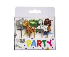 Club Green Set candele animali della giungla, Confezione da 5