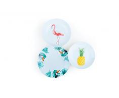 Excelsa Tropical Servizio Tavola 18 Pezzi, Porcellana, Bianco con Decorazioni