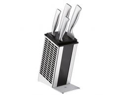 WMF Ceppo portacoltelli da 5Â Pezzi, Modello Grand Gourmet Performance, coltelli a Doppia zigrinatura Made in Germany, Lama in Acciaio Speciale forgiato e impugnature in Acciaio Inox, Argento, 5 Pezzi