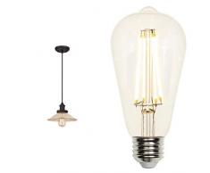 63382 Lampada a sospensione per interni monoluce, finitura bronzata ad olio con vetro specchiato antico a costine, lampadina inclusa