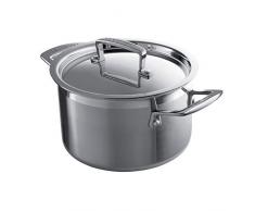 LE CREUSET Pentola a 3 Strati con Coperchio, Ã 18 cm, Acciaio Inox, 2.3L Volume, Compatibile con Tutte Le Fonti di Calore (Induzione Inclusa)