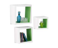 Relaxdays 10021922_252 Set 3 Mensole da Parete per Soggiorno, Cameretta, Ripiani per DVD, CD, Libri, Decorative, ProfonditÃ 25 cm, Bianco-Verde
