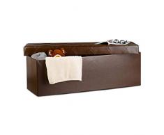 Relaxdays Pieghevoli Sella, Scatola con Coperchio, H x B x T: 38Â x 114Â x 38Â cm, Sgabello, Finta Pelle, Marrone