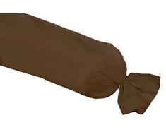 Nuit de France 331114 Federa per Cuscino cilindrico, 57 Fili, Volante e Rivestimento in Cotone, Colore: Liquirizia, 100% Cotone, Marrone, 90