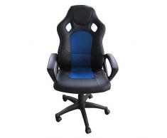 Cribel Coach Poltrona Gaming da Ufficio, Metallo Cromato, Similpelle, Nero/Blu, 61x68x107 cm