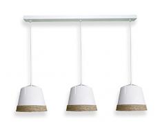 Moycor 96707011 - Lampada da soffitto triplo in ceramica bianca con corda 67x16x54
